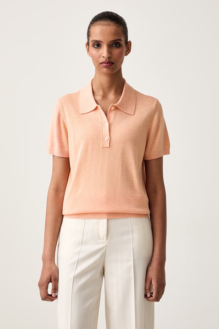 Calvin Klein тениска с яка дамска от вискоза оранжев LV044G311G