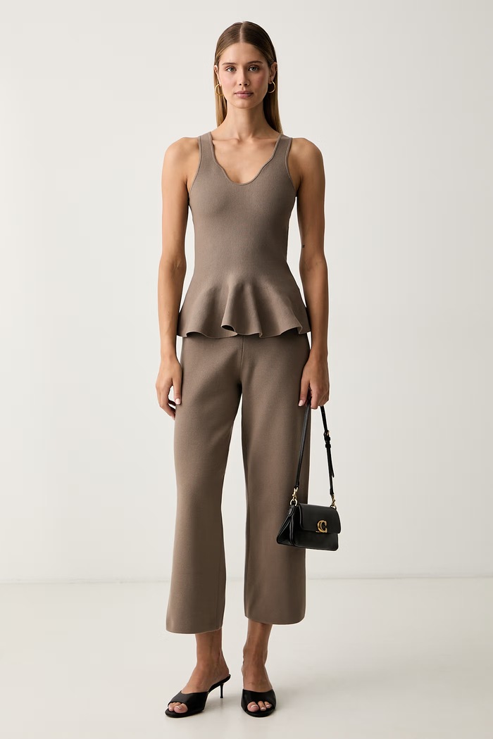 BOSS top swetrowy damski z wiskozą Fiorini 50563397 brązowy AW26