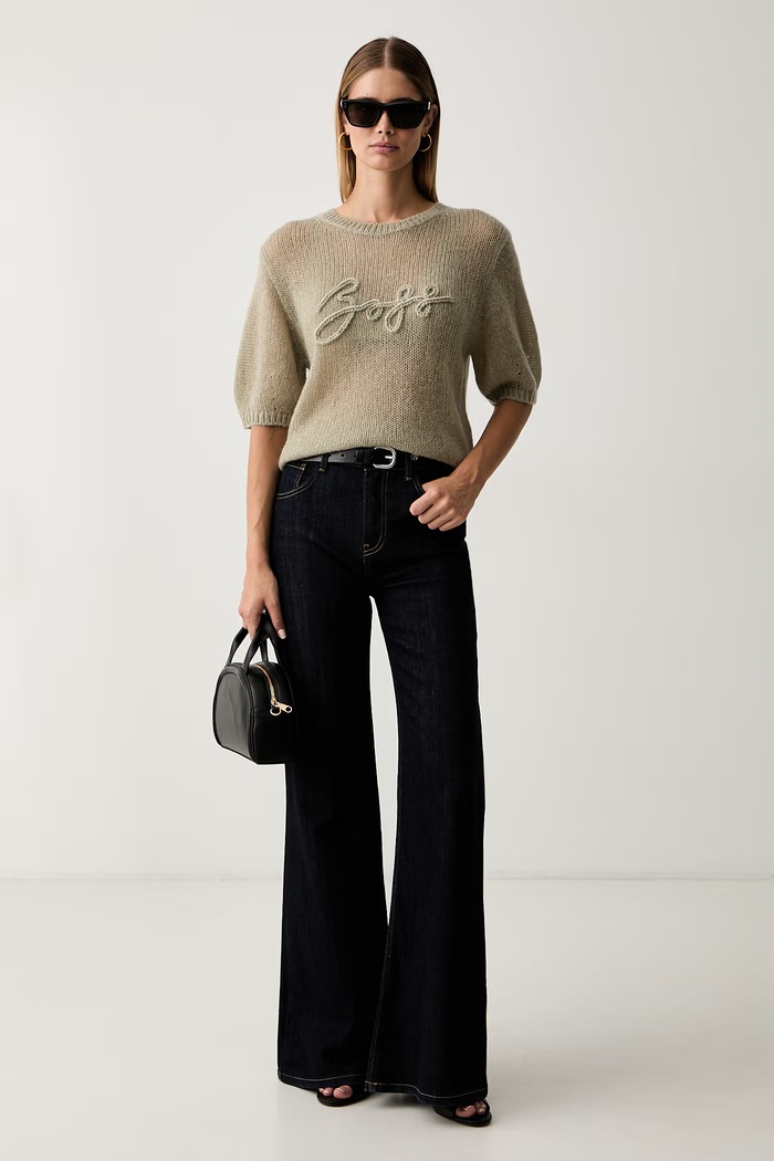 BOSS Orange sweter damski z wełną C_Farezza 50566480 zielony AW26