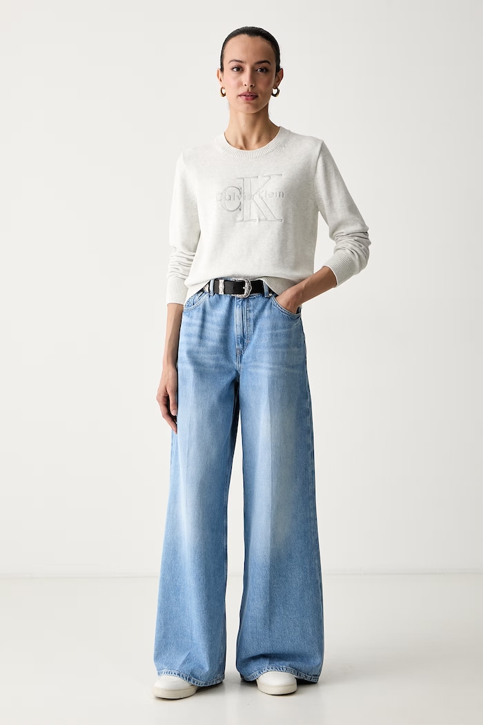 Calvin Klein Jeans pulover za žene od pamuka LV047G322G siva AW26