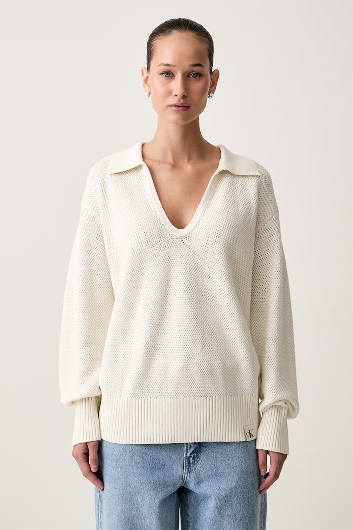Calvin Klein Jeans pulover ženski bombažen bež LV047G319G