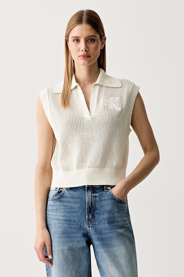Calvin Klein Jeans γιλέκο γυναικείο βαμβακερό μπεζ LV047G303G