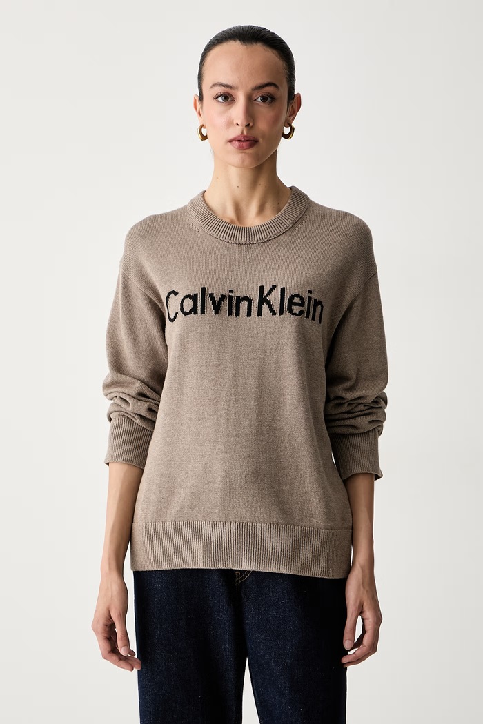 Calvin Klein Jeans pulover za žene od pamuka smeđa LV044G313G