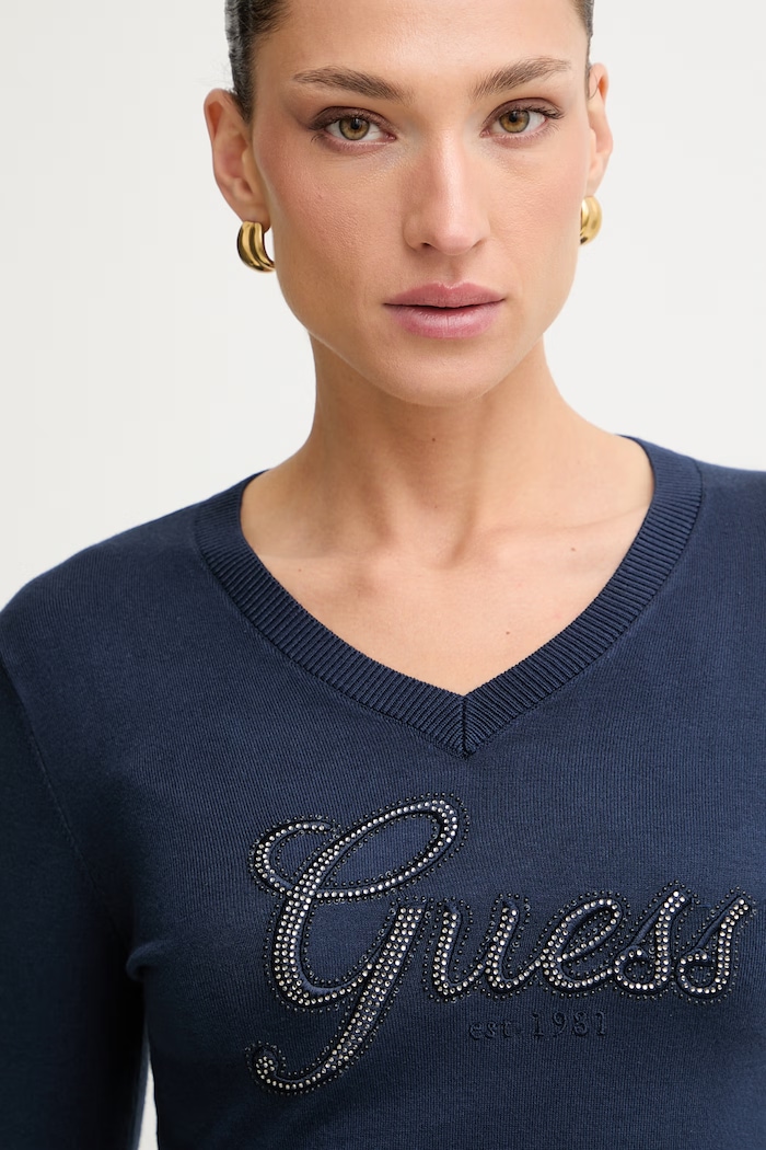 Guess pulóver női viszkózzal LENA sötétkék W6YR29.Z0977