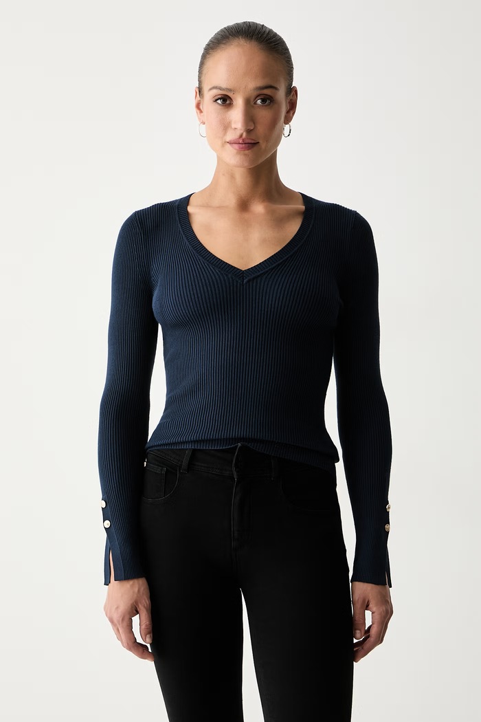 Guess πουλόβερ γυναικείο με βισκόζη ELLIE σκούρο μπλε W6YR10.Z0949