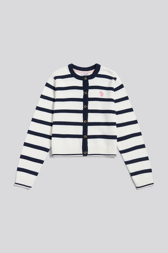 U.S. Polo Assn. Kardigan dziecięcy z bawełną USG2165 biały AW26