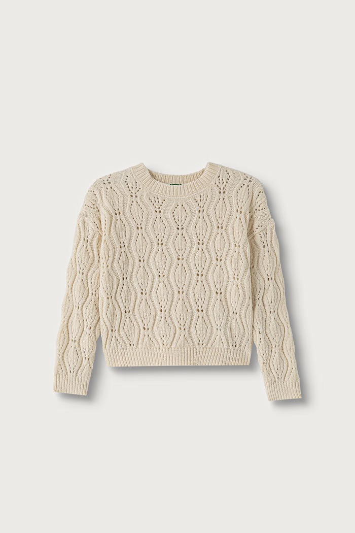 United Colors of Benetton Sweter dziecięcy ażurowy beżowy 1PEUC10AG.G.Seasonal