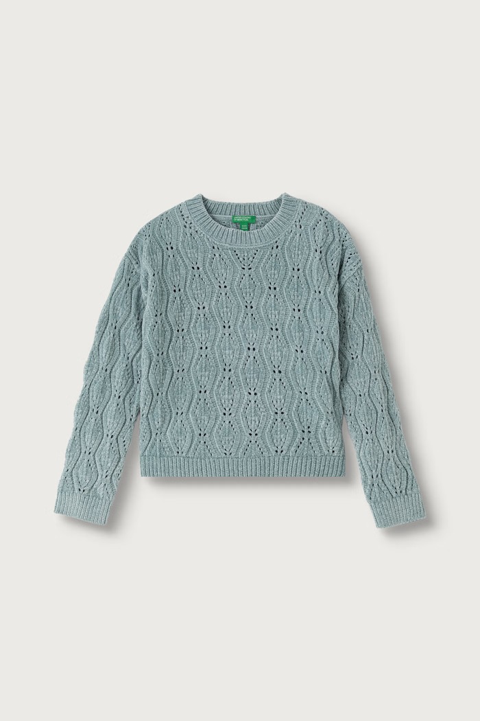 United Colors of Benetton Sweter dziecięcy ażurowy zielony 1PEUC10AG.G.Seasonal