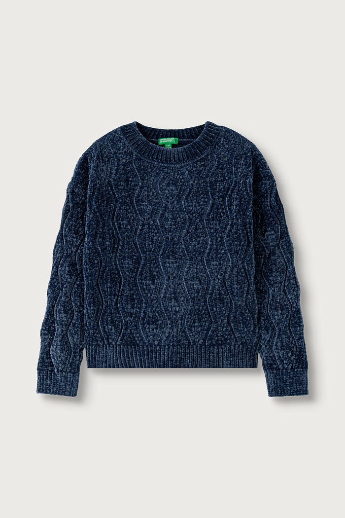 United Colors of Benetton Sweter dziecięcy ażurowy granatowy 1PEUC10AG.G.Seasonal
