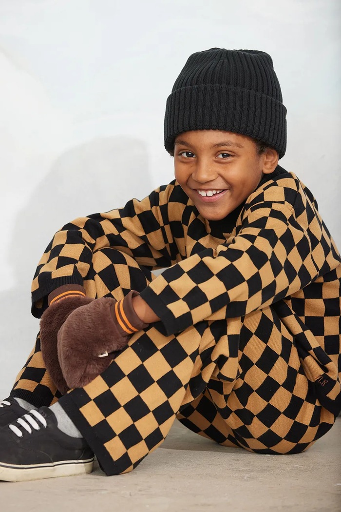 Mini Rodini sweter dziecięcy bawełniany Chess 26720164 brązowy