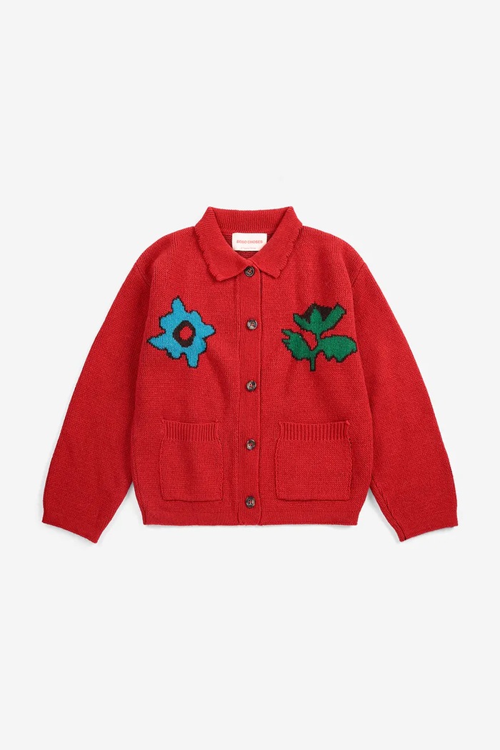 Bobo Choses Kardigan dziecięcy z dodatkiem wełny Blossom 226AC140 czerwony AW26