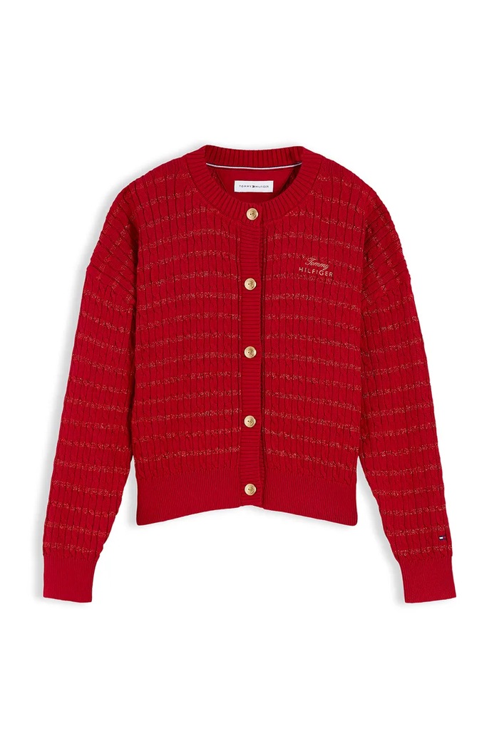 Tommy Hilfiger Kardigan dziecięcy bawełniany KG0KG09603.9BY2 czerwony AW26