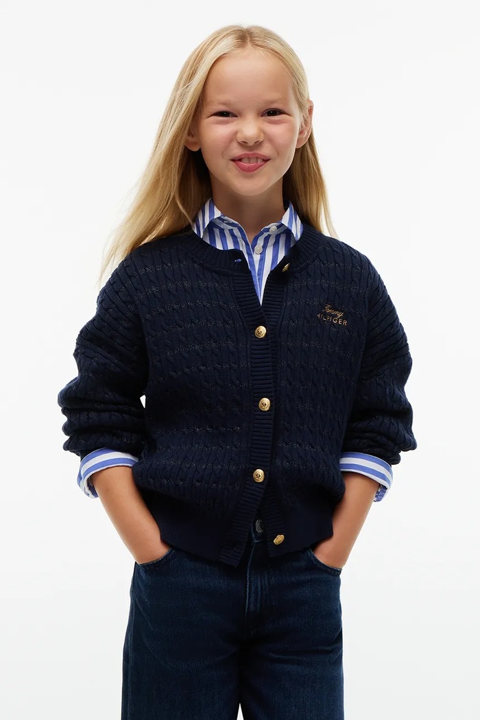 Tommy Hilfiger Kardigan dziecięcy bawełniany granatowy KG0KG09603.9BY2