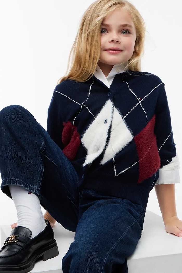 Kardigan dziecięcy z dodatkiem wełny Tommy Hilfiger granatowy KG0KG09834.9BY2