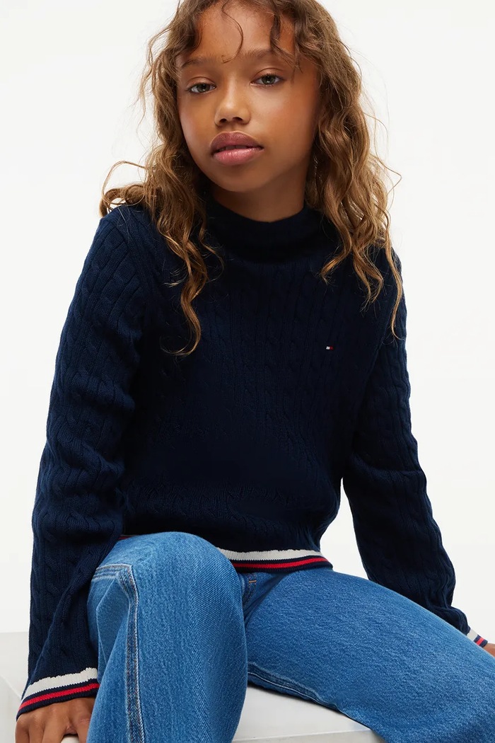 Sweter dziecięcy bawełniany Tommy Hilfiger granatowy KG0KG09681.9BY2
