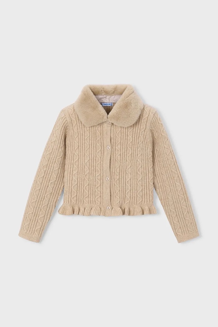 Mayoral kardigán detský s viskózou 4324.6H.Mini.9BY2 béžová AW26