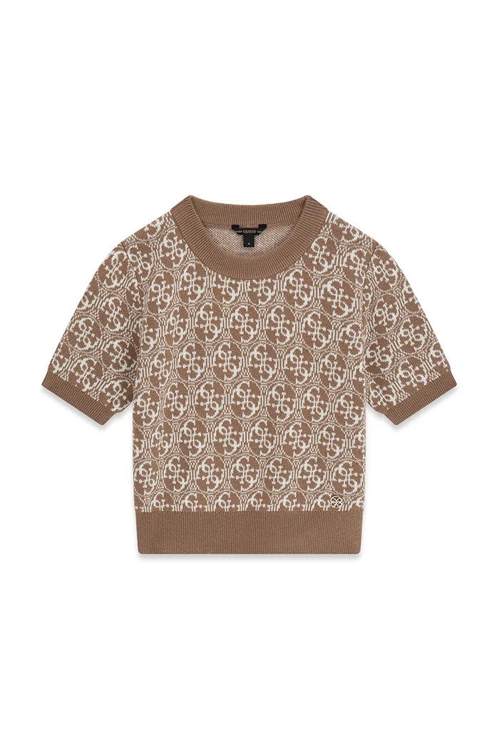 Guess sweter z krótkim rękawem dziecięcy z dodatkiem wełny brązowy J6YR18.Z1175.9BY2