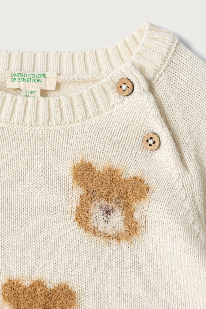 Chłopiec United Colors of Benetton Sweter niemowlęcy z bawełną 1PQ1B101N.W.Seasonal beżowy