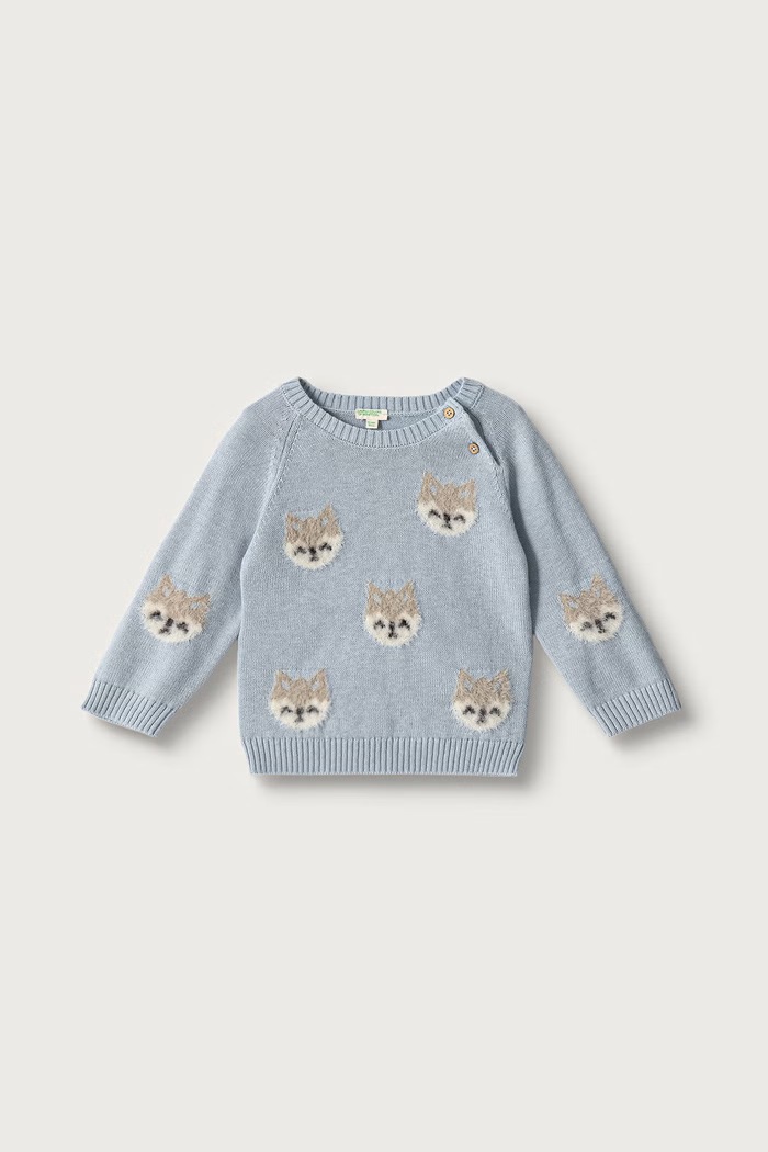 United Colors of Benetton Sweter niemowlęcy z bawełną niebieski 1PQ1B101N.W.Seasonal