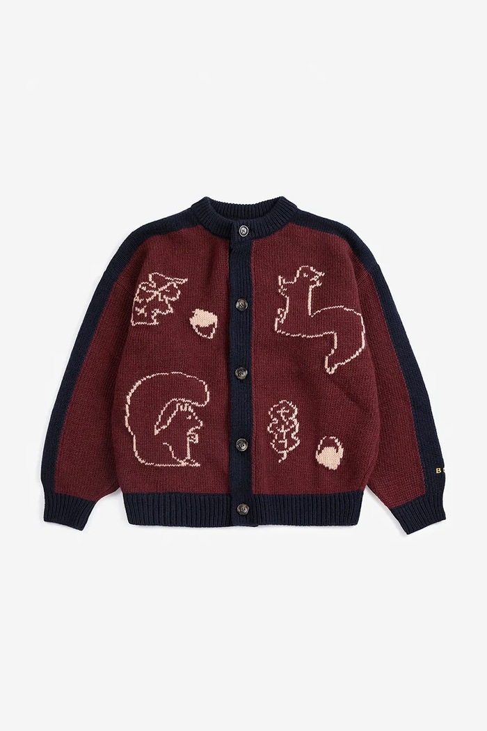 Bobo Choses Ζακέτα παιδική με πρόσμιξη μαλλιού Forest 226AC134 μπορντό AW26