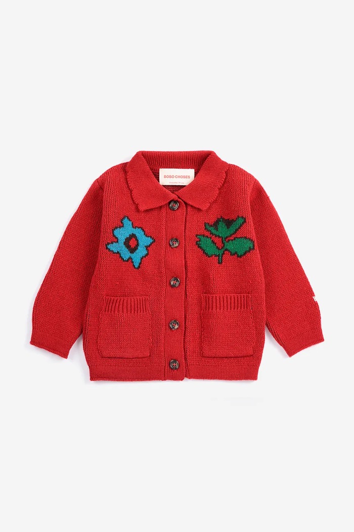 Bobo Choses Kardigán detský s prímesou vlny Blossom 226AB109 červená AW26