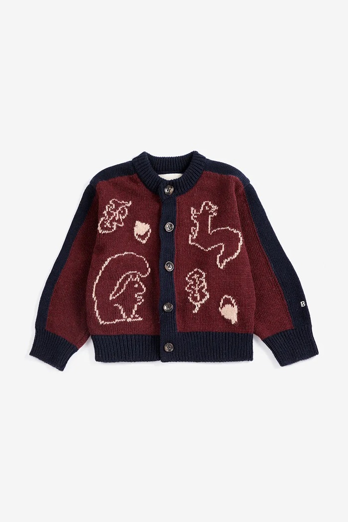 Bobo Choses Kardigán detský s prímesou vlny Forest 226AB108 burgundské AW26