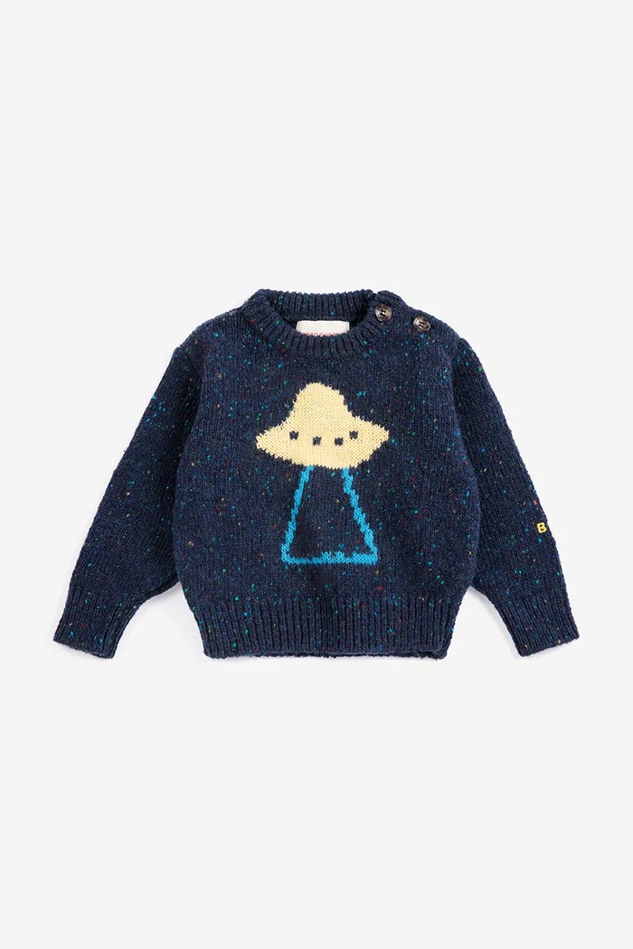 Bobo Choses Sveter detský s vlnou Pixel Abduction 226AB089 tmavomodrá AW26