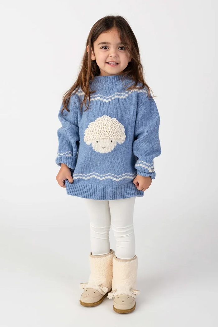 Chłopiec Donsje Sweter niemowlęcy z wełny merino Selwyn Merino Wool Sweater Lammy 4128601 niebieski