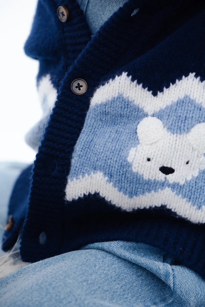Kardigan dziecięcy z wełny merino Kwinten Merino Wool Cardigan Polar Bears Donsje granatowy 4121301