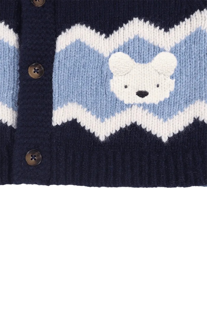 Chłopiec Donsje Kardigan dziecięcy z wełny merino Kwinten Merino Wool Cardigan Polar Bears 4121301 granatowy