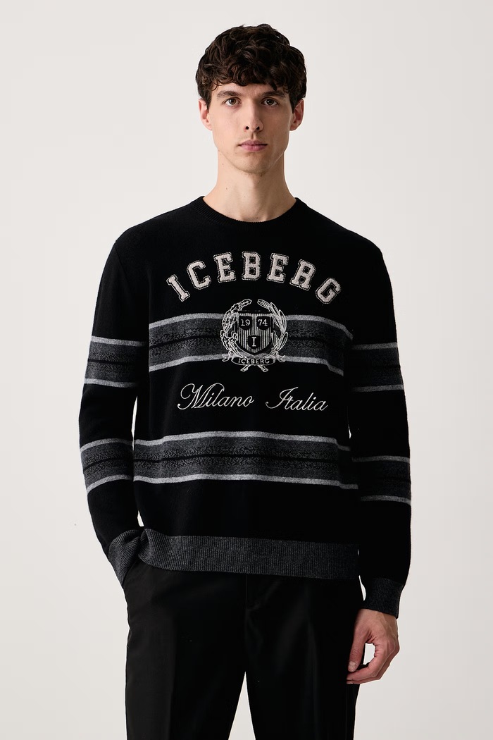 Iceberg Sweter męski wełniany czarny A001.9051