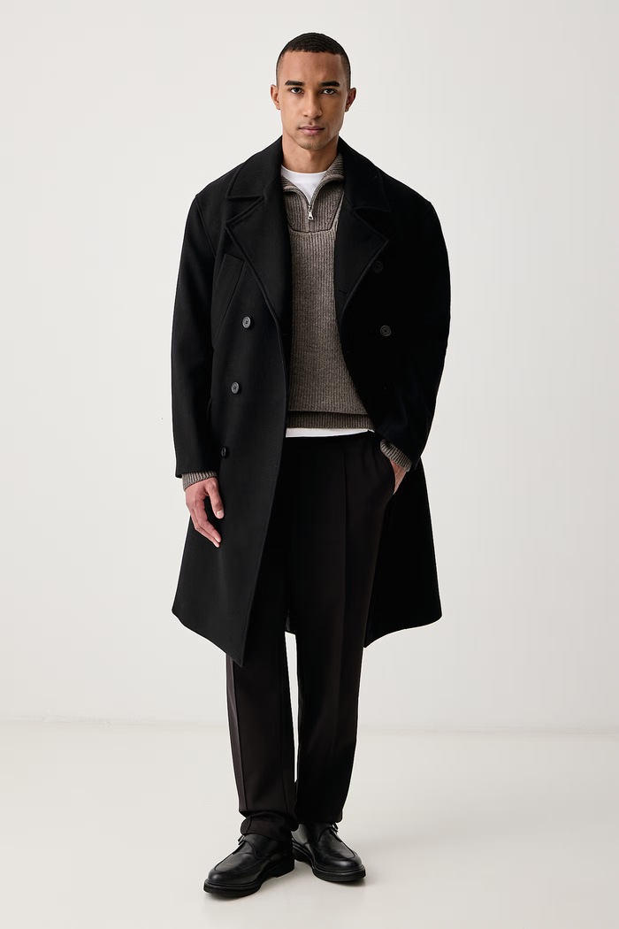 Officine Generale Sweter męski z wełny merino TAREK W26MKNT316 brązowy AW26