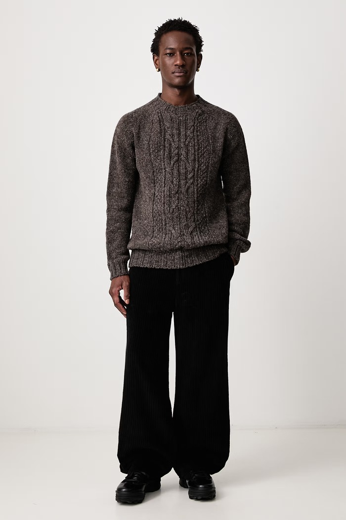 Barbour Sweter wełniany męski MKN1766BR51 brązowy AW26