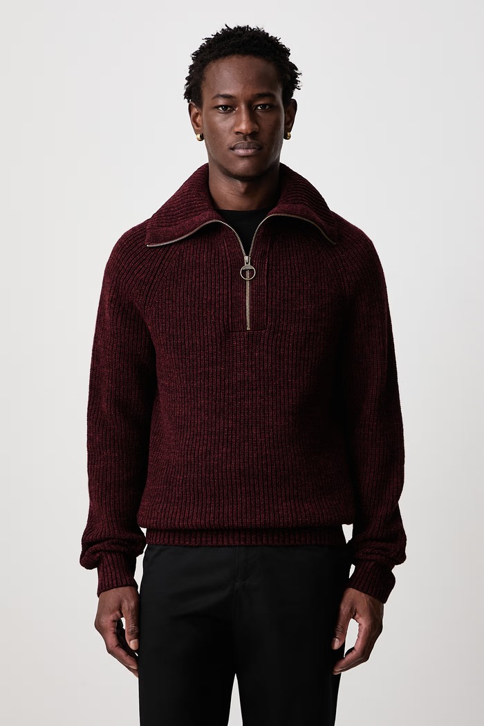 Barbour Sweter wełniany męski bordowy MKN1729BR53