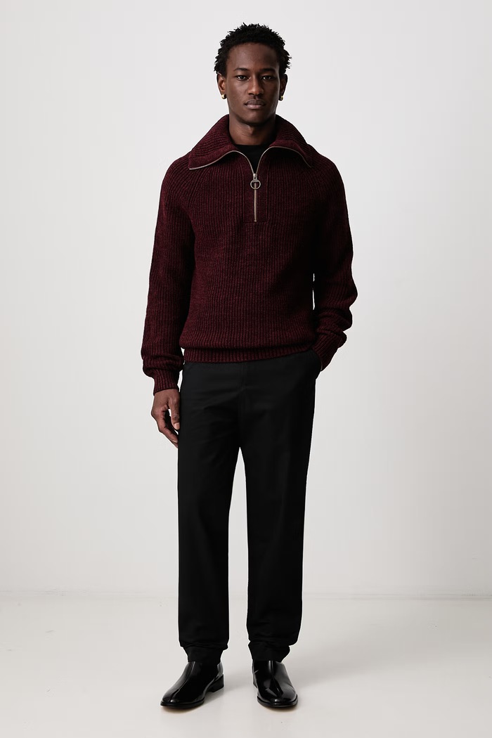 Barbour Sweter wełniany męski MKN1729BR53 bordowy AW26