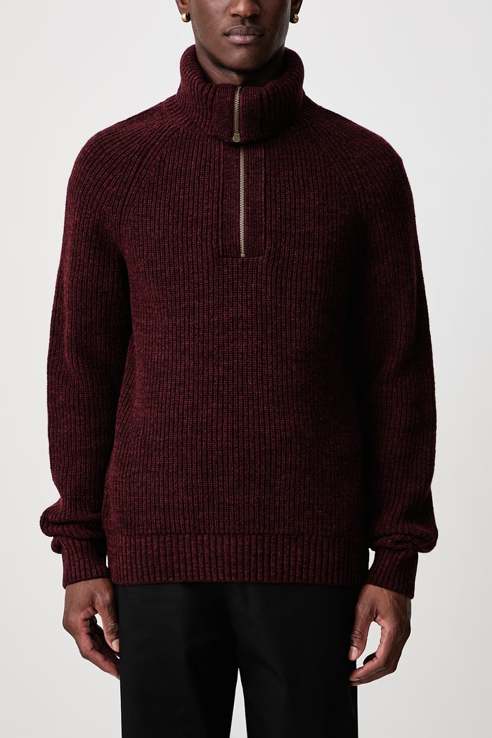 Sweter wełniany męski Barbour bordowy MKN1729BR53