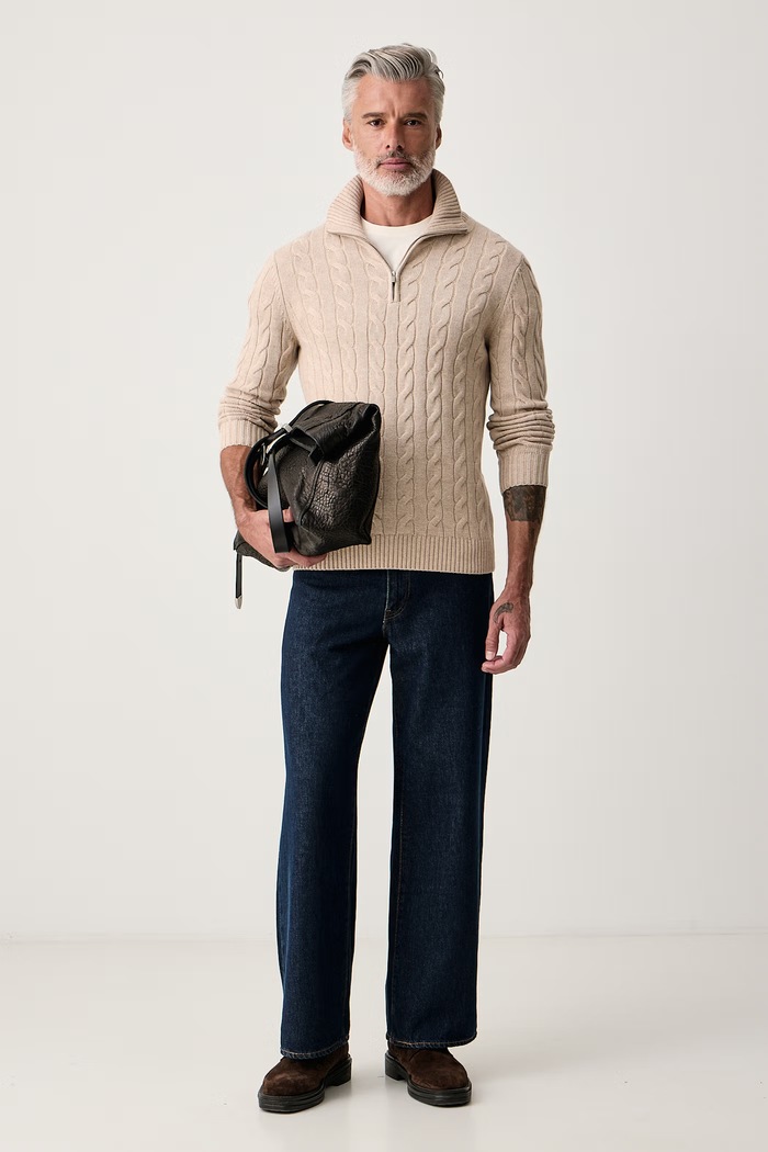MC2 Saint Barth Sweter męski z wełny merino BUCK005 beżowy AW26