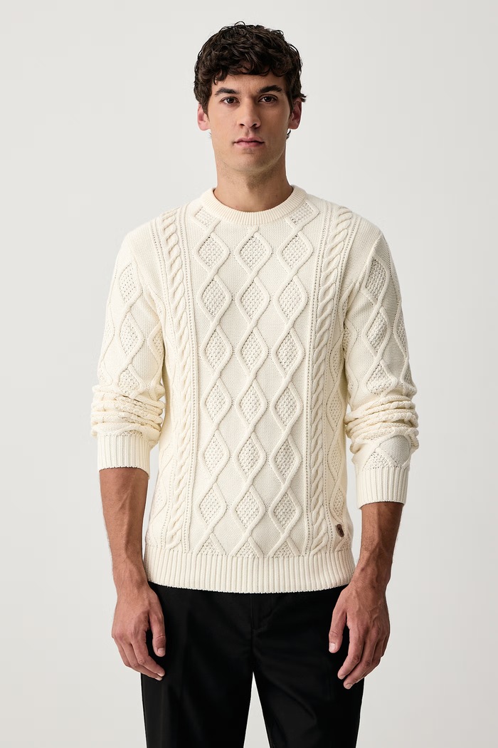 U.S. Polo Assn. Sweter męski bawełniany Heritage Aran Nep Knit Crew beżowy MUP5417