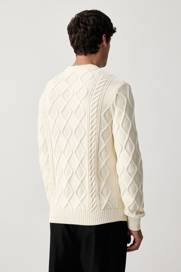 Odzież U.S. Polo Assn. Sweter męski bawełniany Heritage Aran Nep Knit Crew MUP5417 beżowy