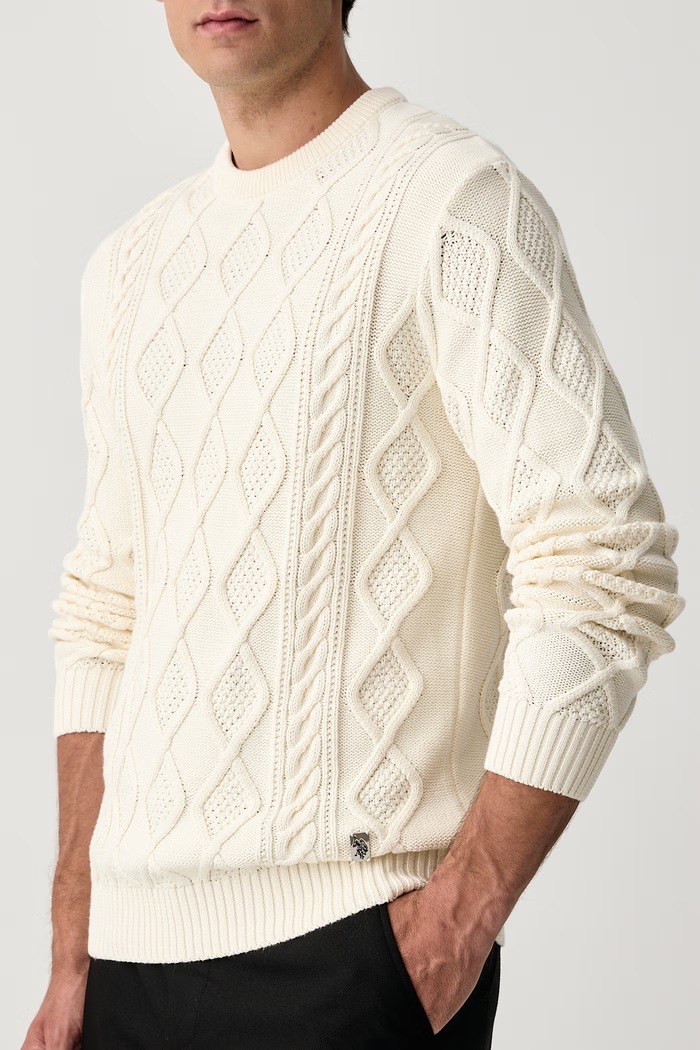 Sweter męski bawełniany Heritage Aran Nep Knit Crew U.S. Polo Assn. MUP5417 beżowy