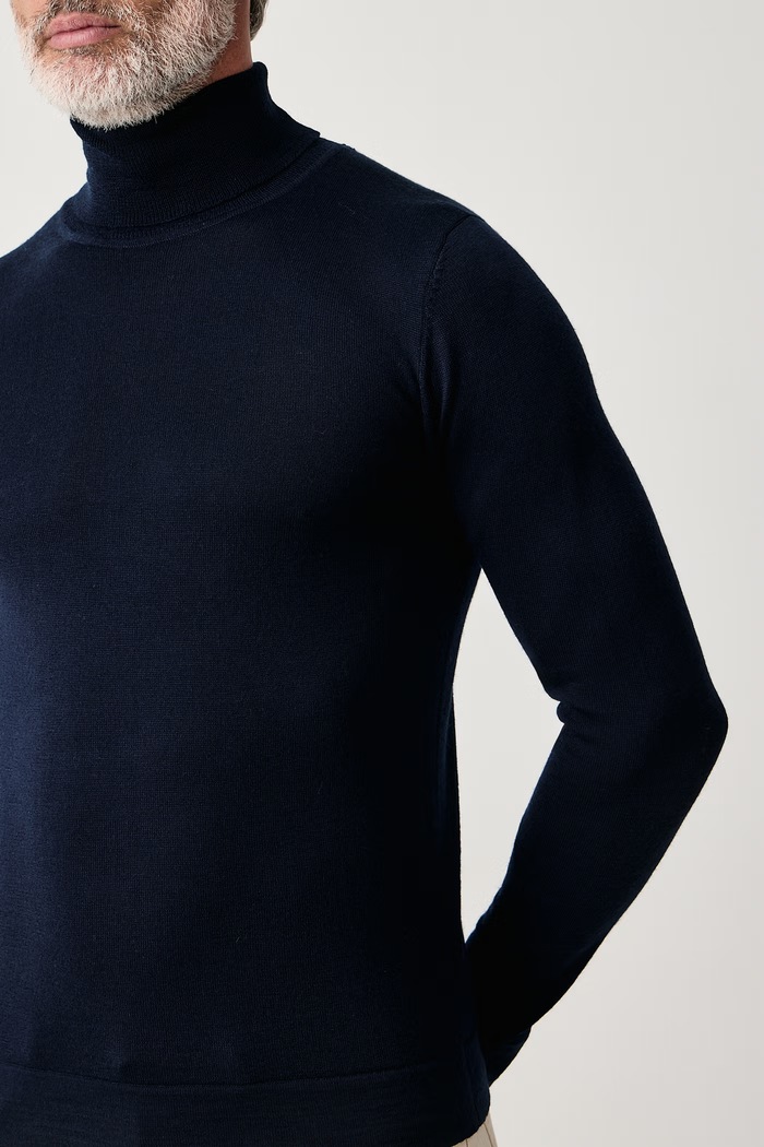 Sweter męski z wełną merino Lindbergh 30.81068 granatowy