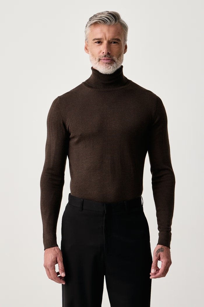 Lindbergh Sweter męski z wełną merino brązowy 30.81068
