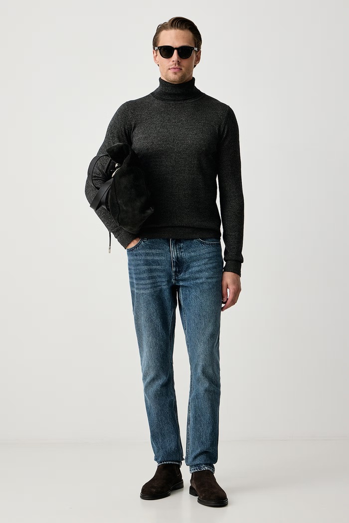 Lindbergh Sweter męski z wełną merino 30.81068 szary AW26