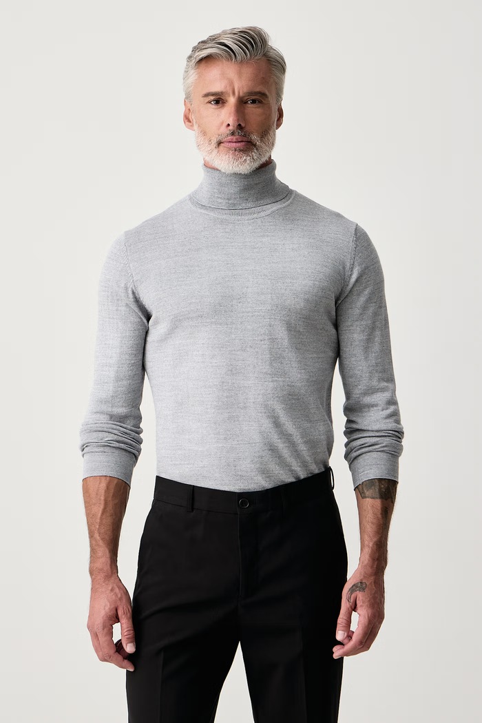 Lindbergh Sweter męski z wełną merino szary 30.81068