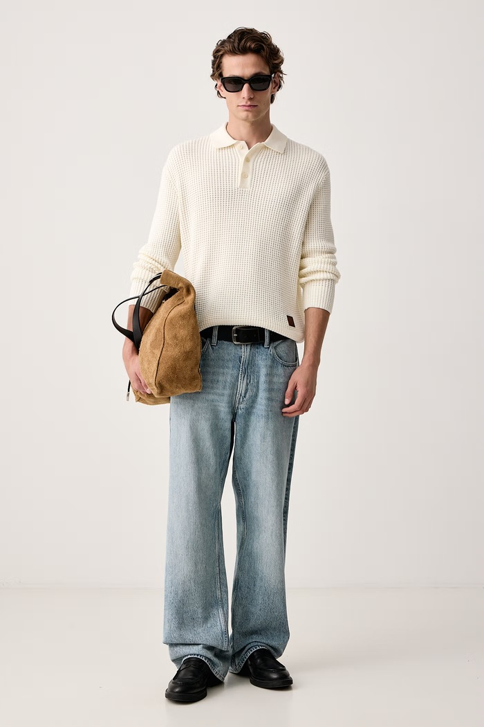 Guess Jeans Sweter męski bawełniany M6BR54.Z1720 beżowy AW26