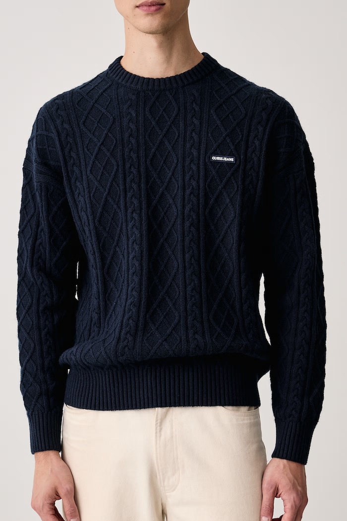 Sweter męski z wełną Guess Jeans M6BR01.Z1224 granatowy
