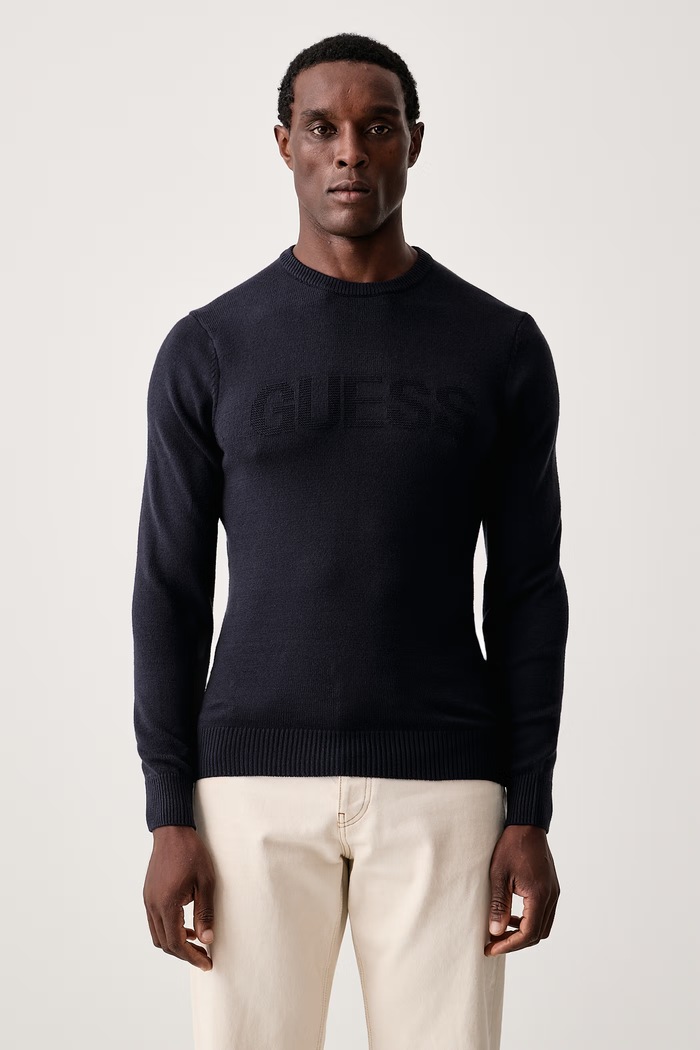 Guess Pulover za muškarce s viskozom NOBURO mornarsko plava M6BR16.Z1364