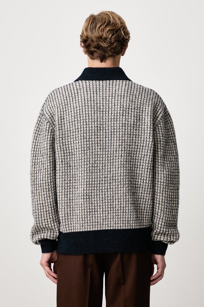 Odzież Drôle de Monsieur Kardigan męski z wełną Waffle Drule Patch M.CA191.WO018 granatowy