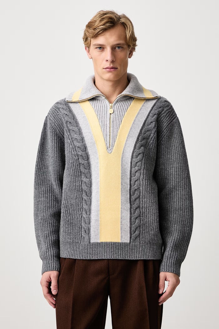 Drôle de Monsieur Sweter męski wełniany Trucker szary M.PO238.WO027