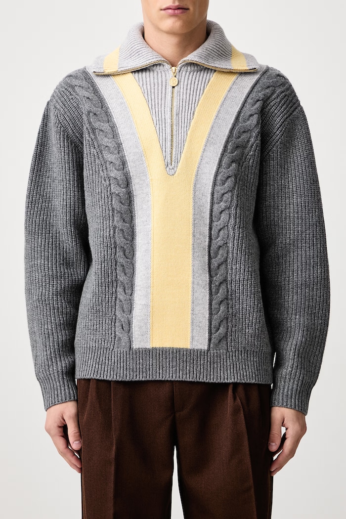 Sweter męski wełniany Trucker Drôle de Monsieur szary M.PO238.WO027